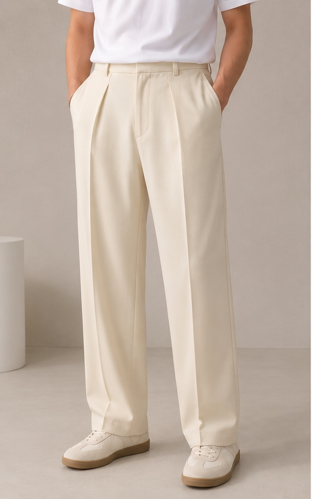 Beige Korean Pleated Trouser