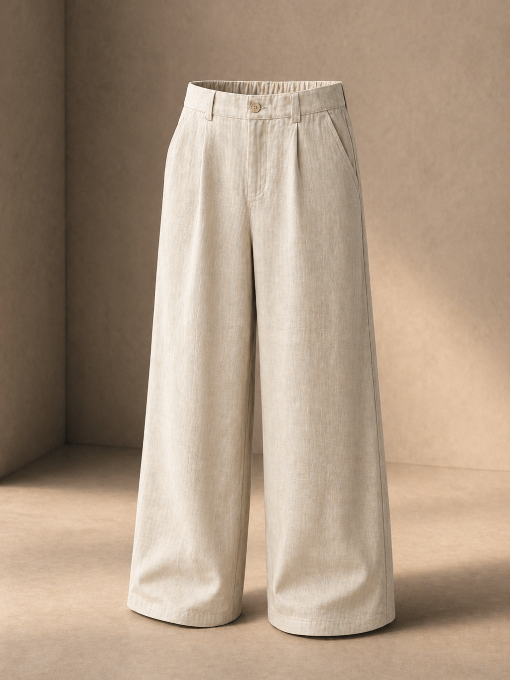 Beige Linen Blend Wide-Leg Trouser (free waist)