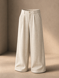 Beige Linen Blend Wide-Leg Trouser (free waist)
