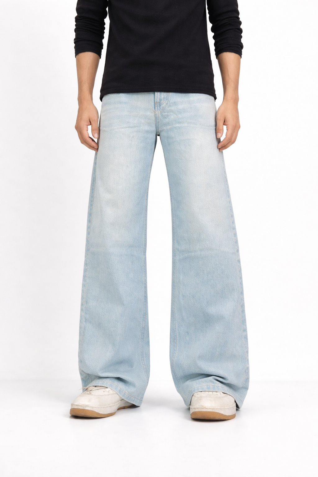 Ice blue wash baggy Wide-Leg Denim