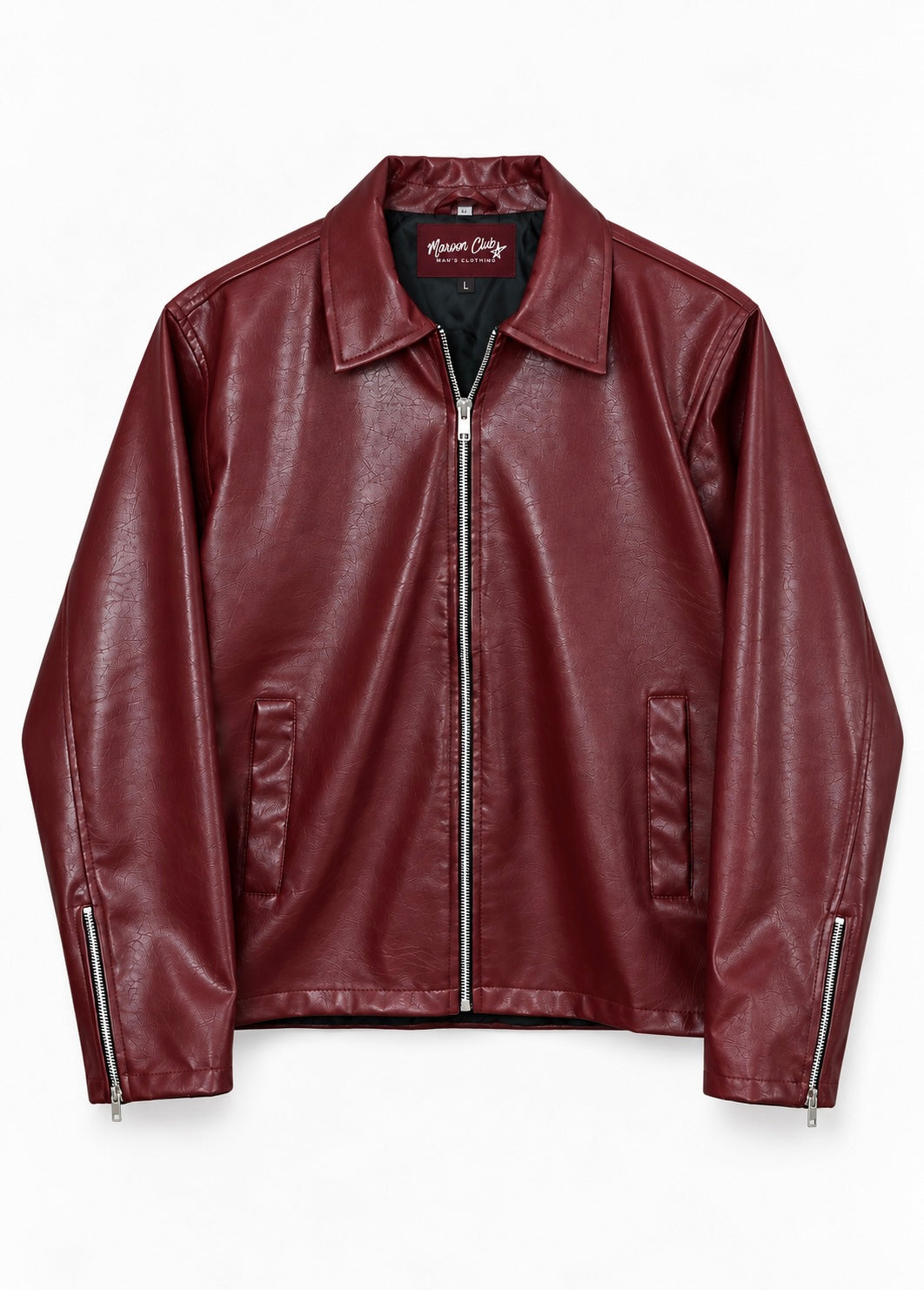 Maroon Club Italian Leather Boxy Fit Jacket — Burgundy