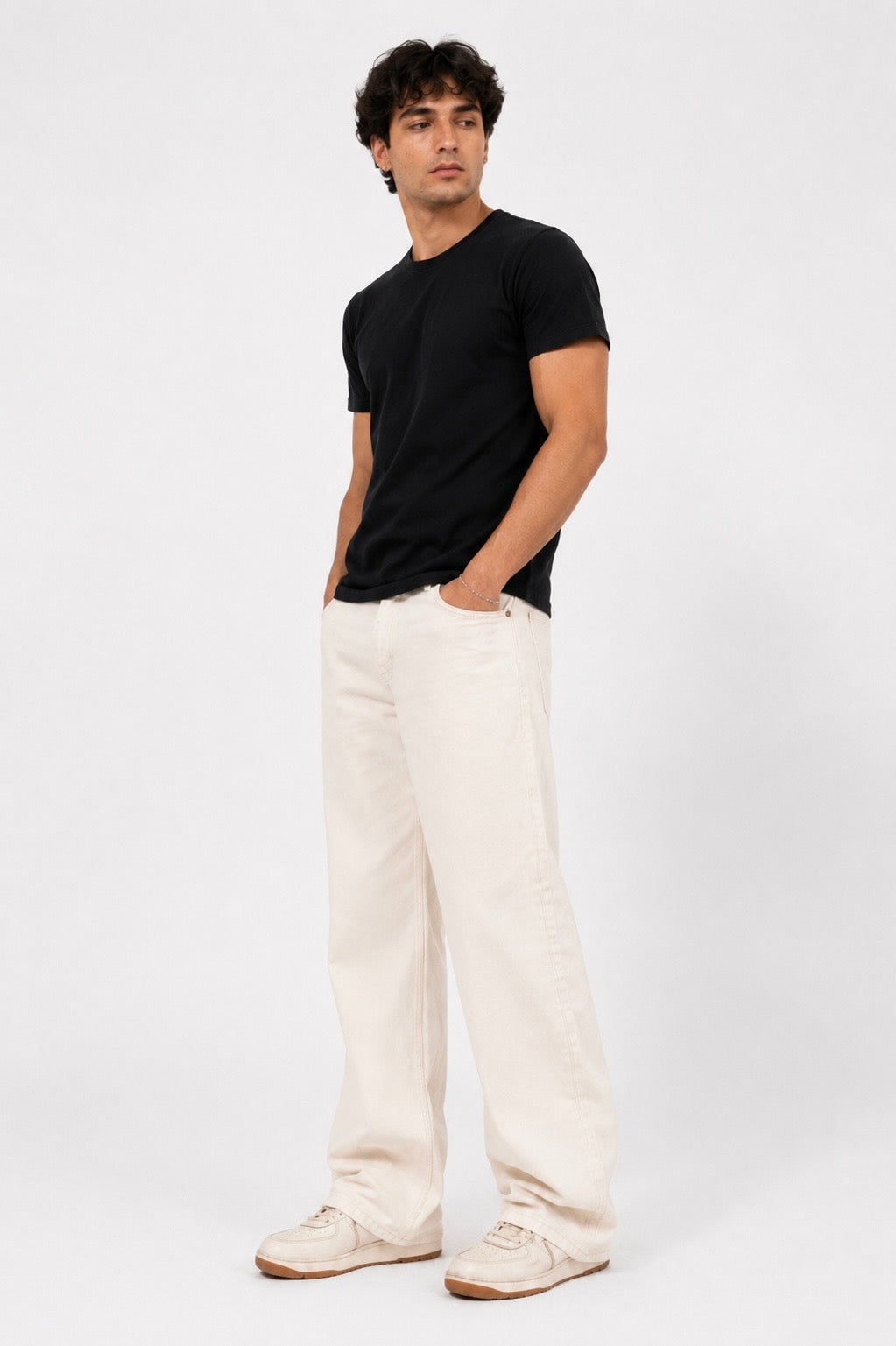 Beige wide leg baggy jeans