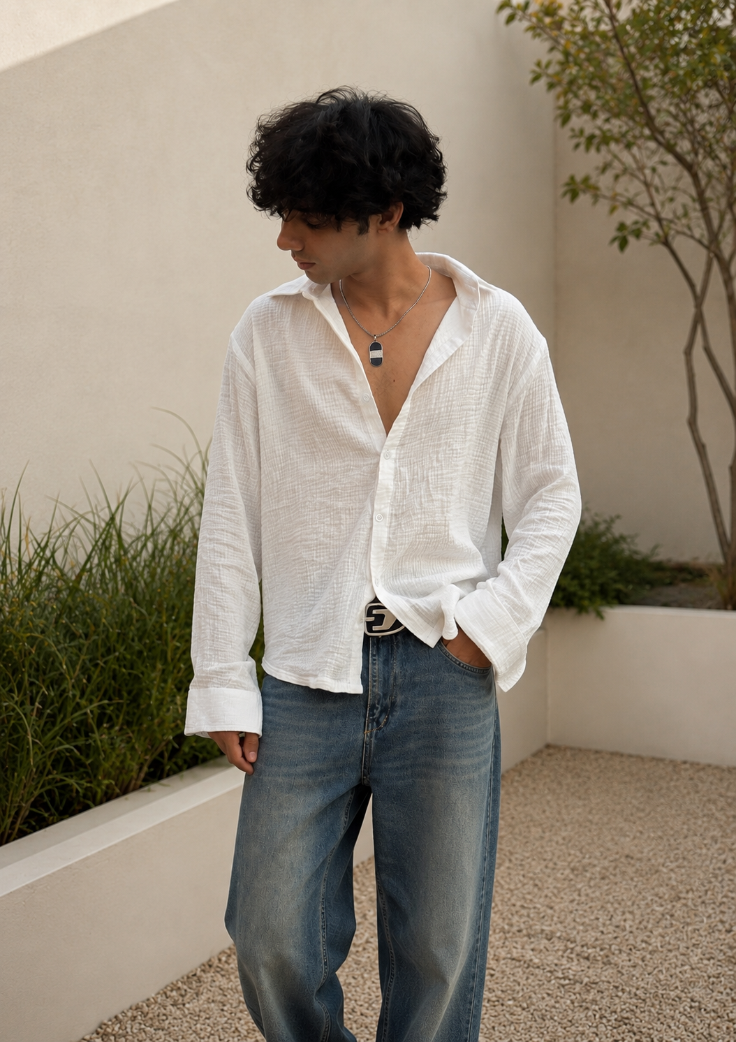 Crop shirt gauze fabric