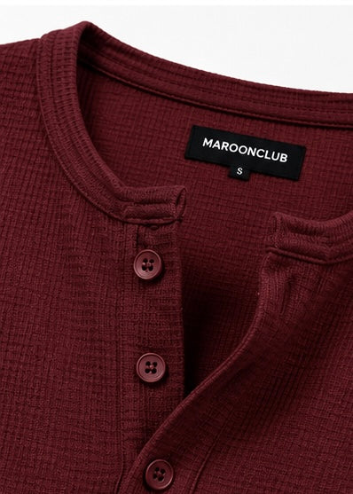 Waffle Henley Tee – Burgundy