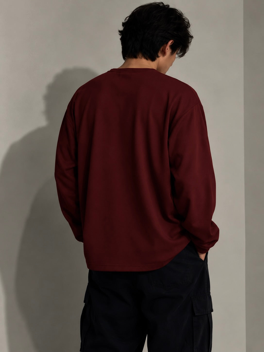 Waffle Henley Tee – Burgundy