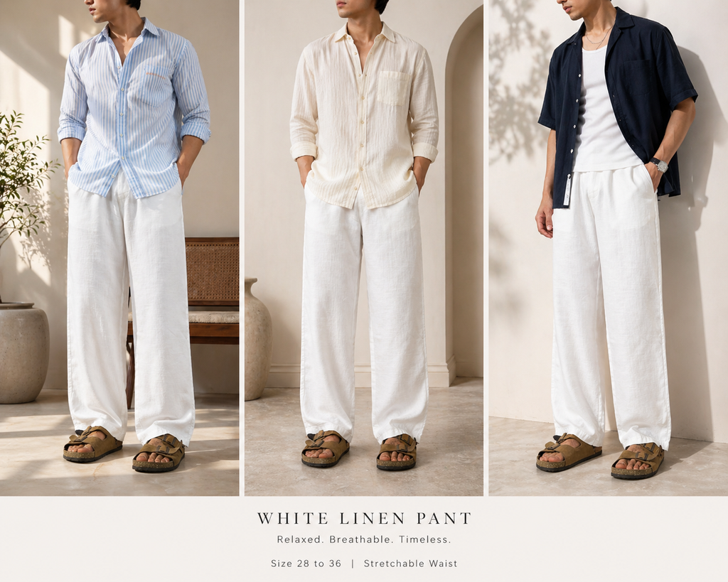 White Linen Blend Wide-Leg trouser (free waist)