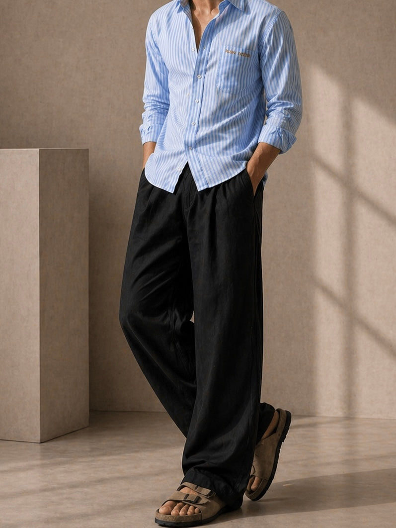 Black Linen blend Baggy trouser (free waist)