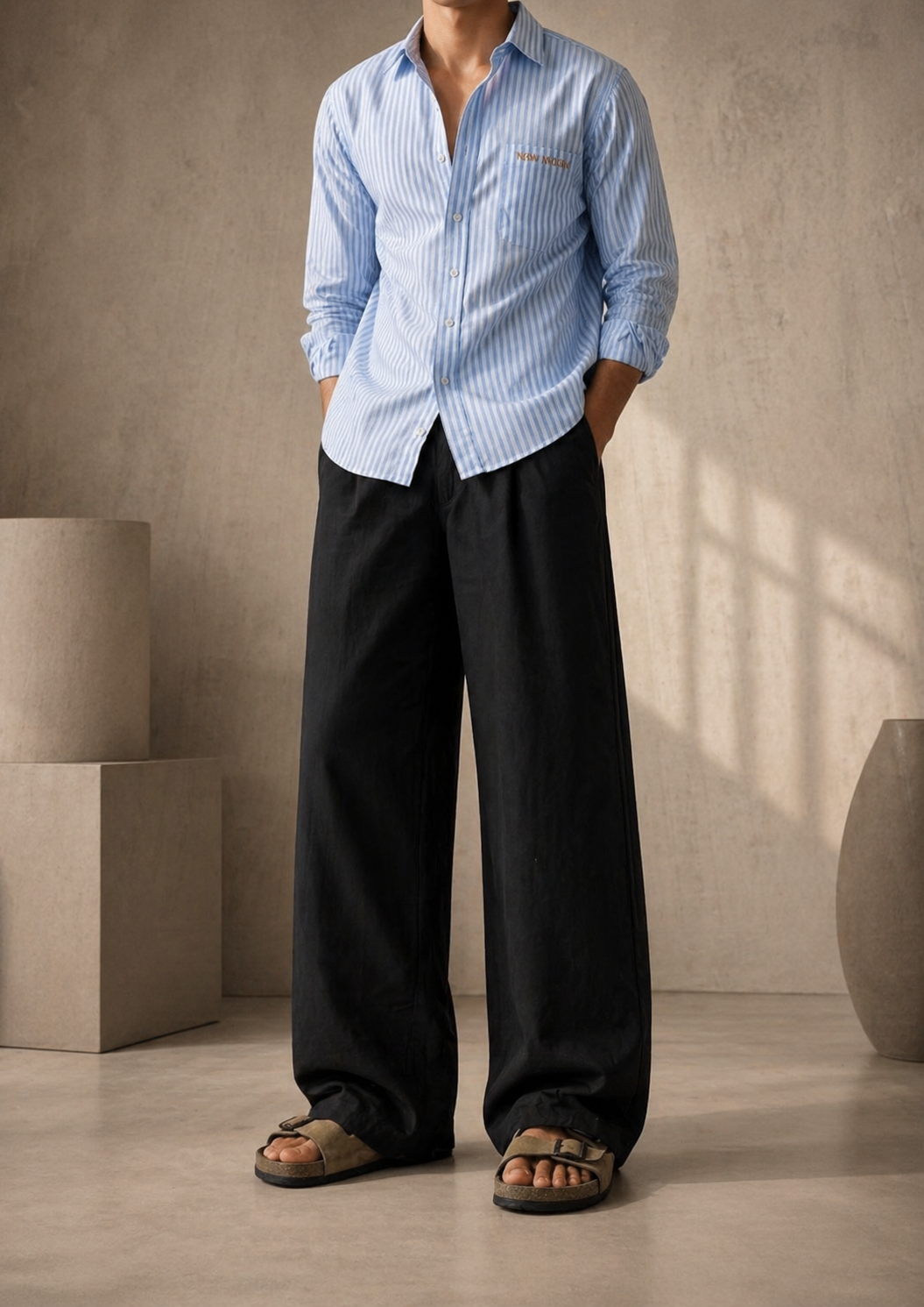 Black Linen blend Baggy trouser (free waist)