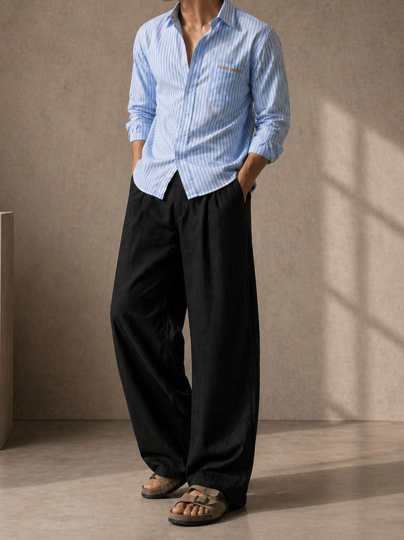 Black Linen blend Baggy trouser (free waist)