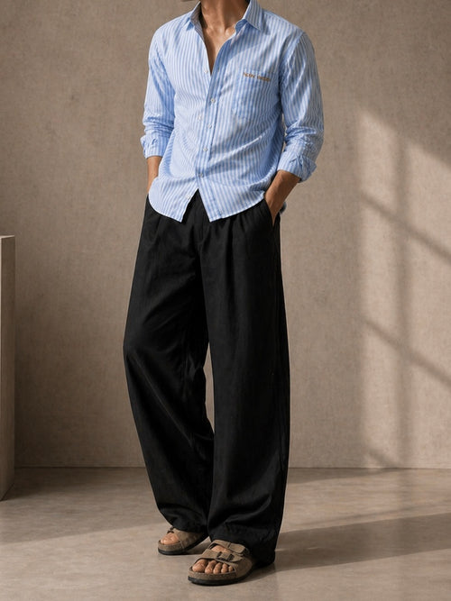 Black Linen blend Baggy trouser (free waist)