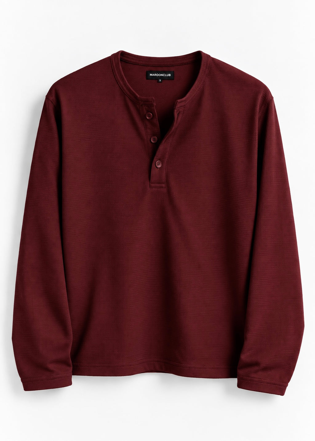 Waffle Henley Tee – Burgundy