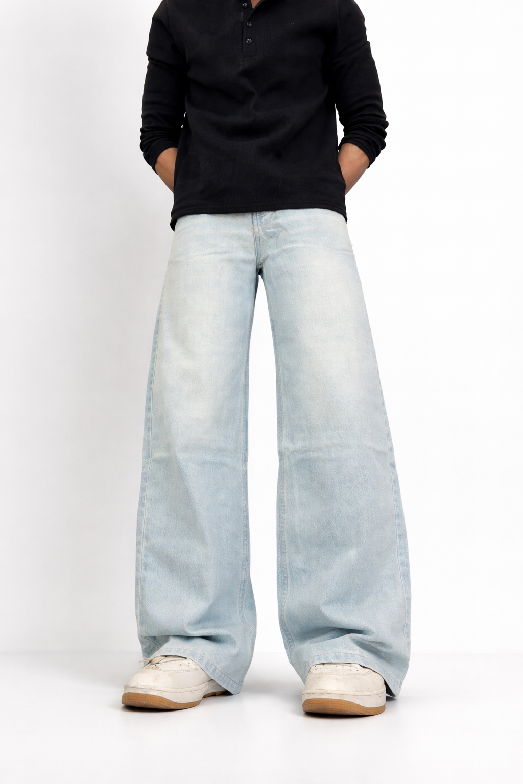 Ice blue wash baggy Wide-Leg Denim