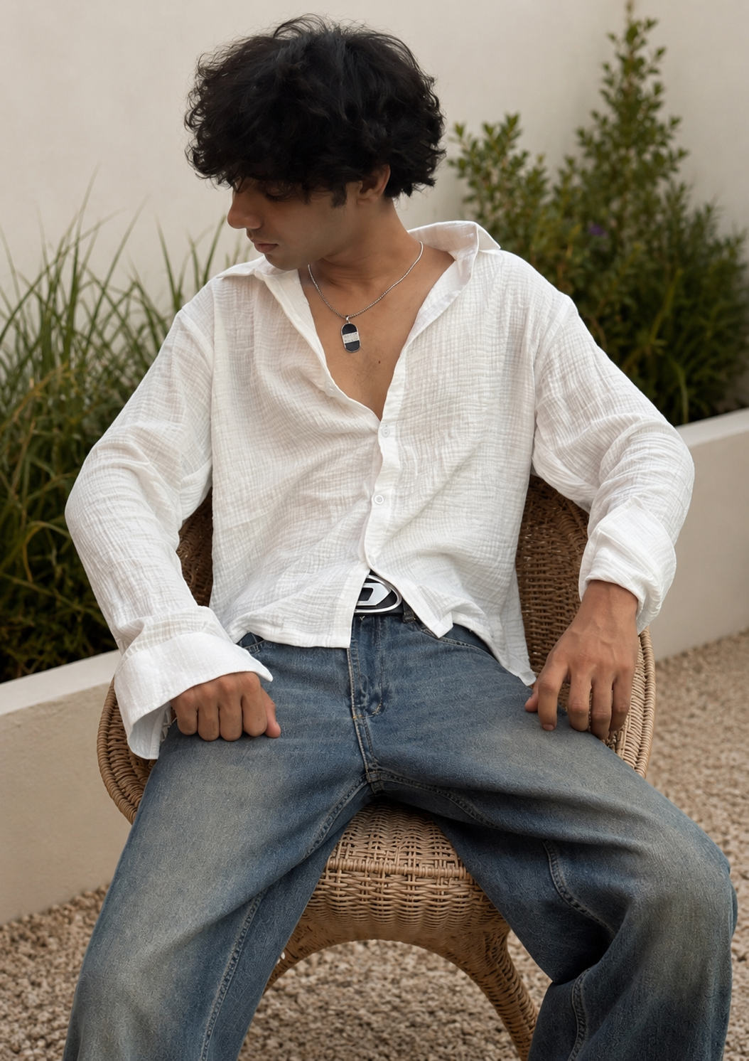 Crop shirt gauze fabric