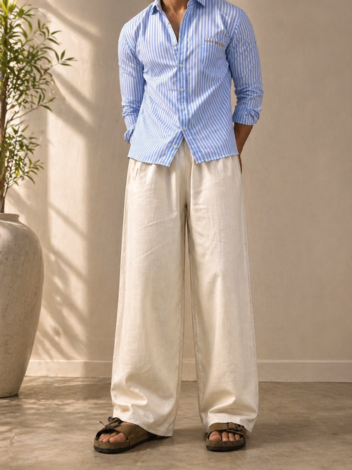 Beige Linen Blend Wide-Leg Trouser (free waist)