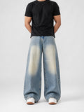 Stone wash wide leg baggy jean