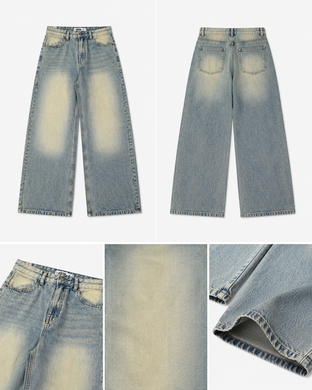 Stone wash wide leg baggy jean