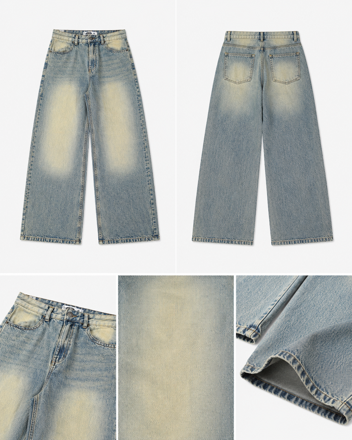 Stone wash wide leg baggy jean