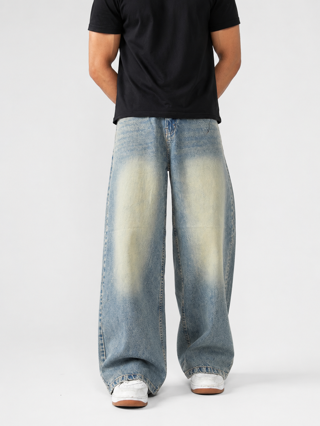 Stone wash wide leg baggy jean