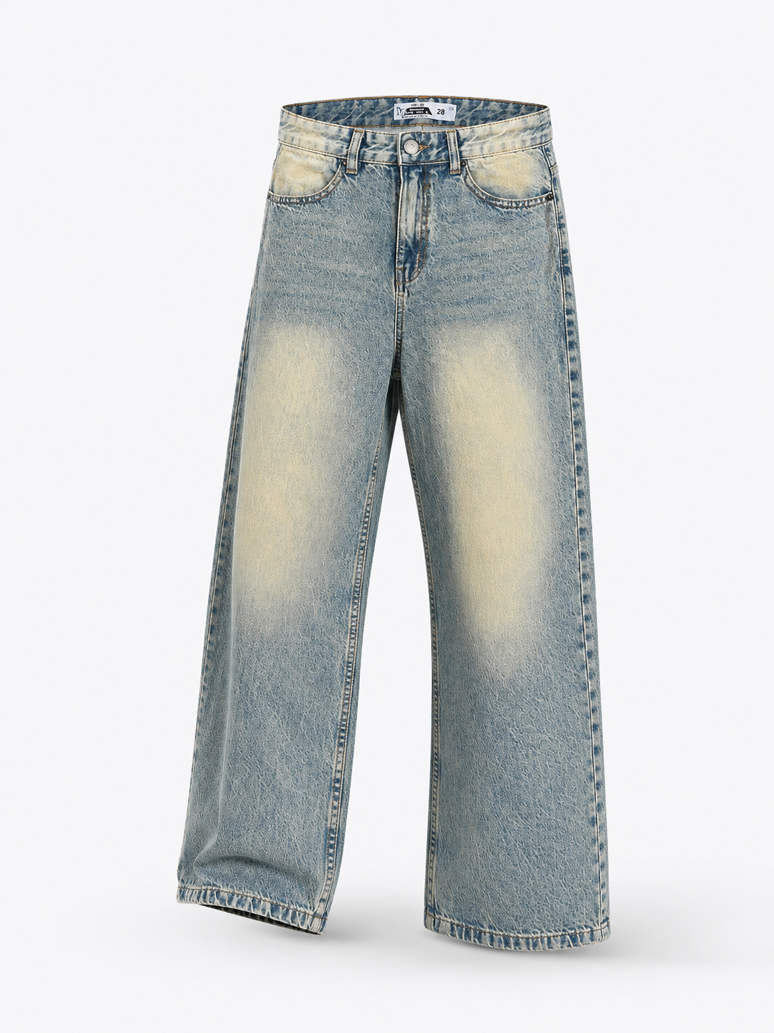 Stone wash wide leg baggy jean