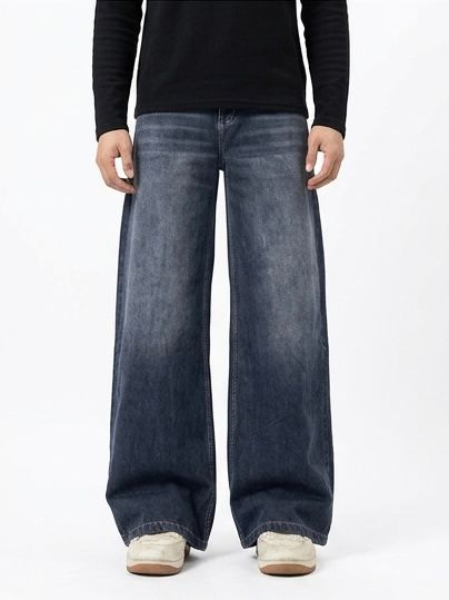 Grey Washed Wide-Leg Denim