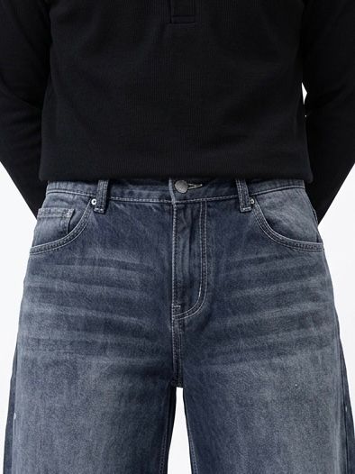 Grey Washed Wide-Leg Denim