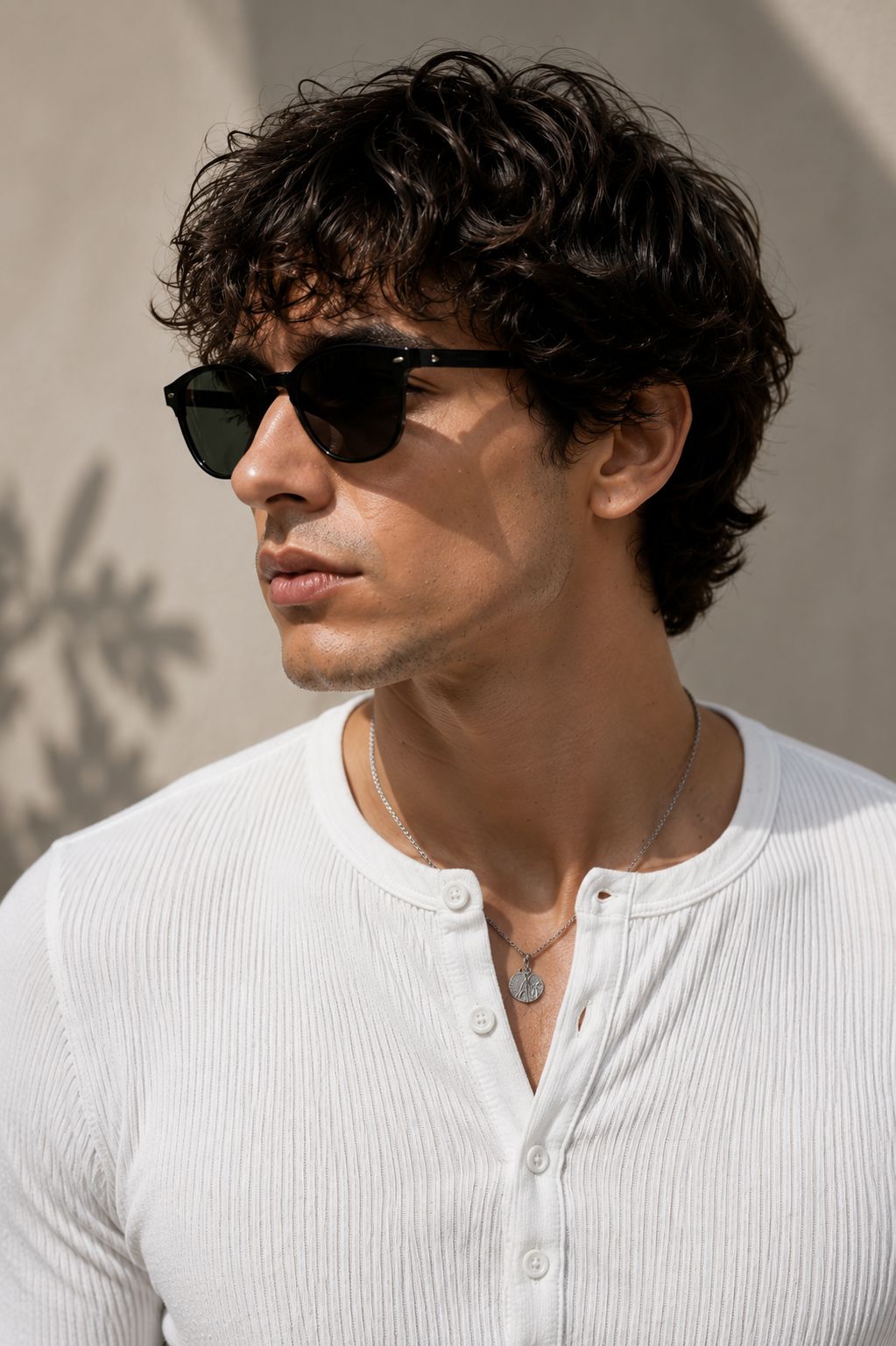 WHITE RIBBED HENLEY TSHIRT