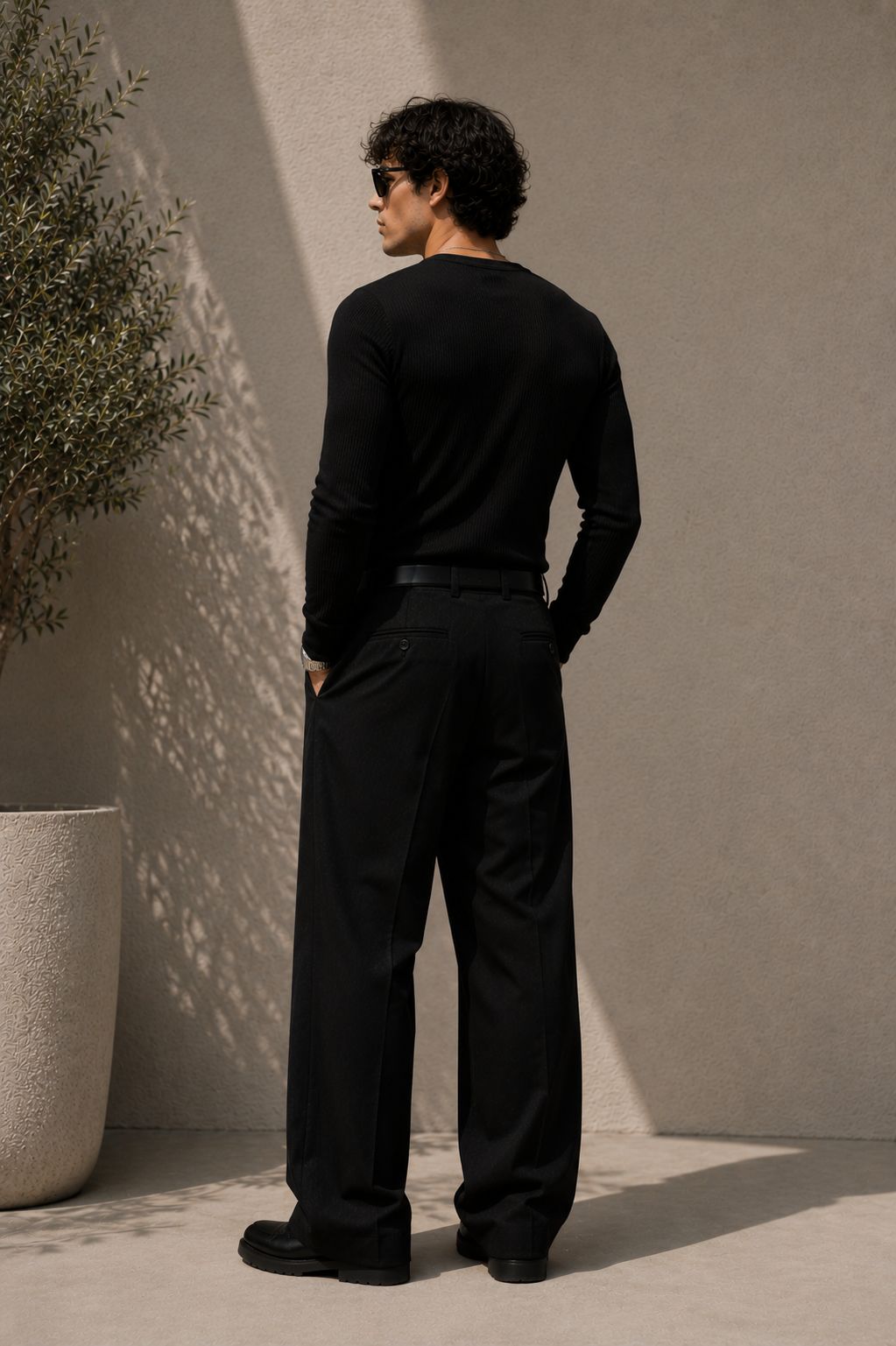 BLACK RIBBED HENLEY TSHIRT